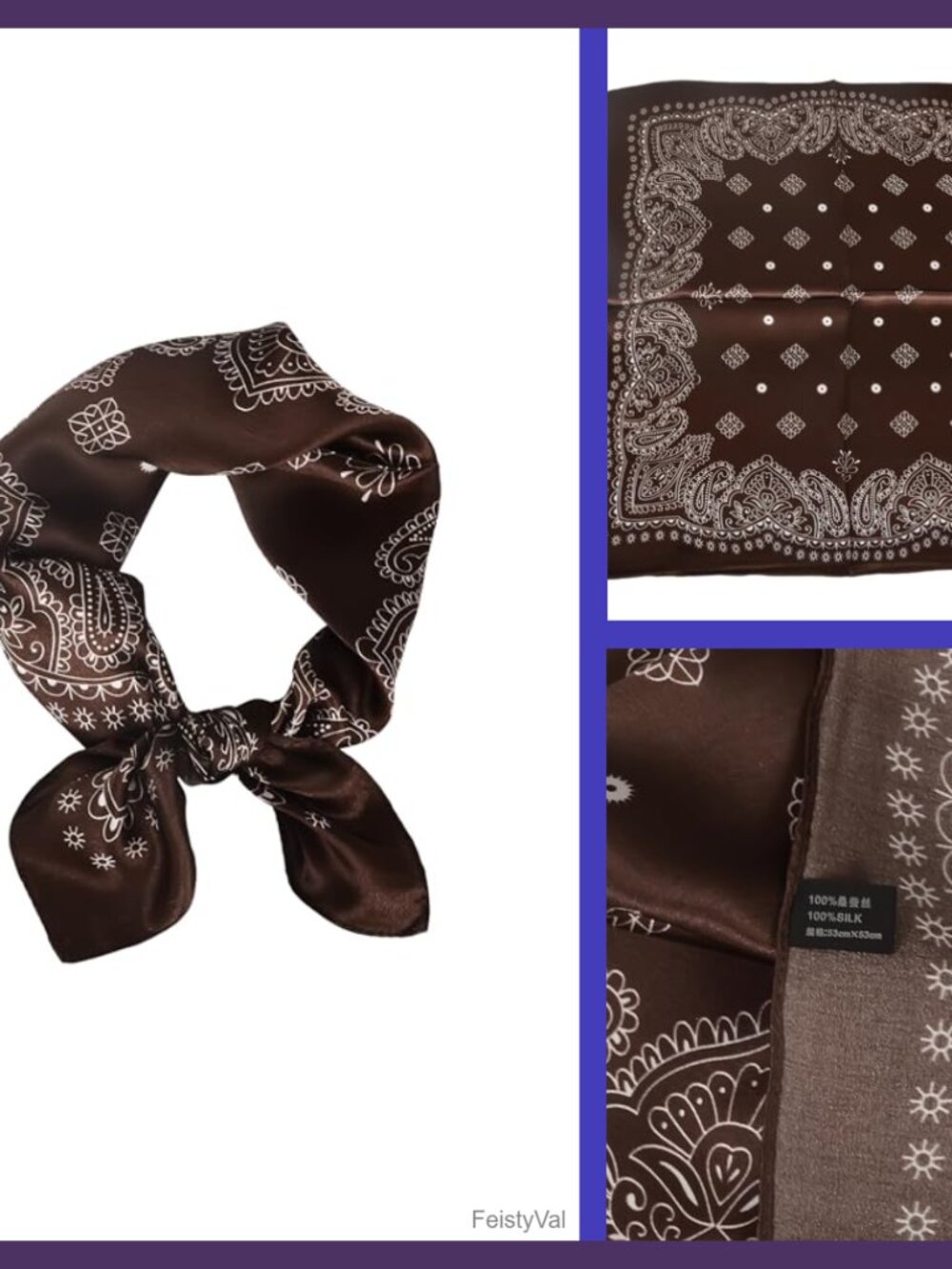 100% Silk Square Scarf 21" Paisley Neckerchief for Women